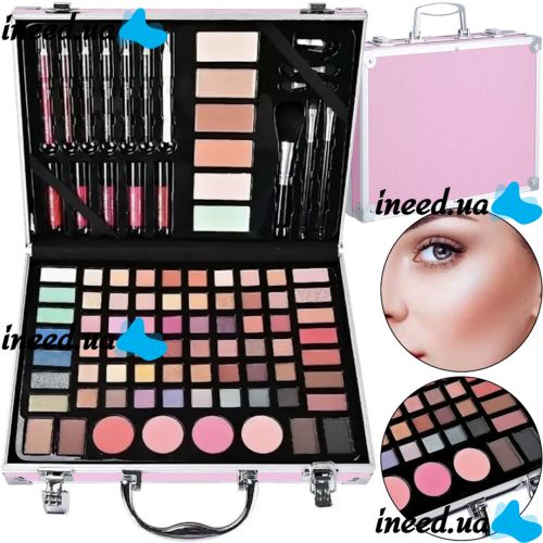 Miss Young GM20250 Cosmetics Gift Set 93 items Makeup eye shadow glosses blush powder and brushes in case Pink