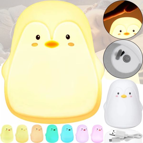 Penguin LJC-129 Penguin Silicone Tabletop Nightlight with RGB Light and Touch Sensor, LED Light 7 Modes Battery Powered USB
