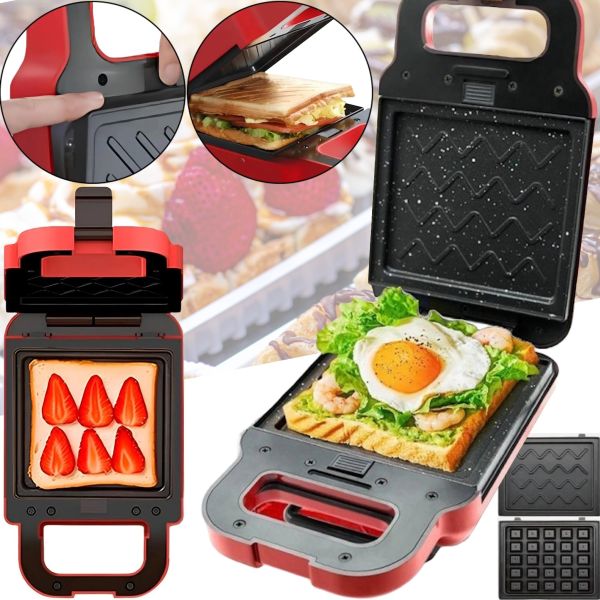 Electric Sandwich Maker Waffle Maker Breakfast Machine BQ ST1008 with replaceable panels 600W, sandwich Maker from 220V network Red