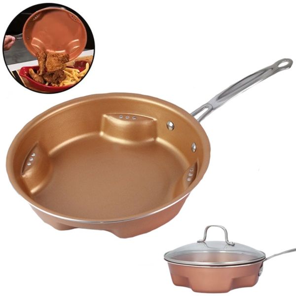 Стальная воздушная сковорода Migas Steel Air Fry Pan ML-0016 с антипригарным покрытием, Антипригарная сковородка для жарки без масла Коричневая