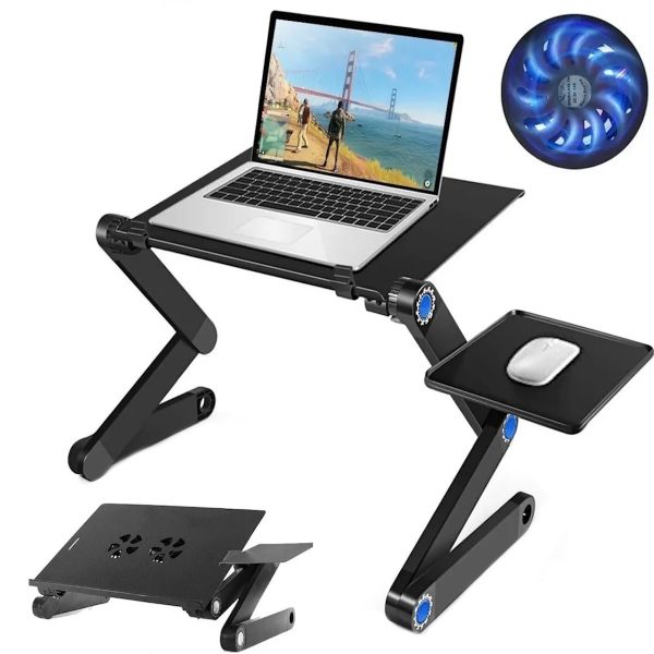 Складной столик трансформер для ноутбука Laptop Table T8 с USB-охлаждением и подставкой для мышки, Раскладной стол для ноутбуков с вентилятором
