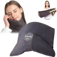 Дорожная подушка-шарф для шеи Supretto Travel Pillow для путешествий, Туристическая флисовая подушка в дорогу и для сна в машину Серая
