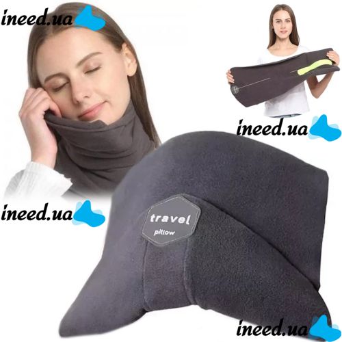 Дорожная подушка-шарф для шеи Supretto Travel Pillow для путешествий, Туристическая флисовая подушка в дорогу и для сна в машину Серая