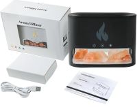 Настільний зволожувач повітря нічник з соляними каменями Docsal Flame Aroma Diffuser CAO з LED підсвічуванням 5W, соляна лампа аромадифузор Чорний