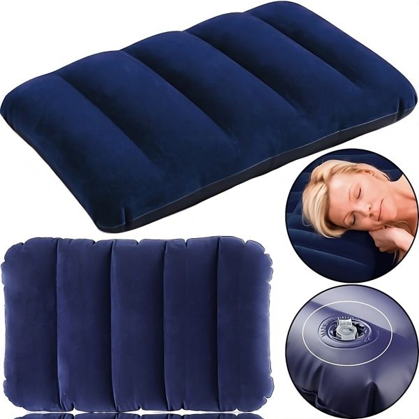 Туристическая надувная подушка Intex Inflatable Pillow 68672 47x30 см флокированная для плавания и путешествий Накладка под голову для кемпинга Синяя