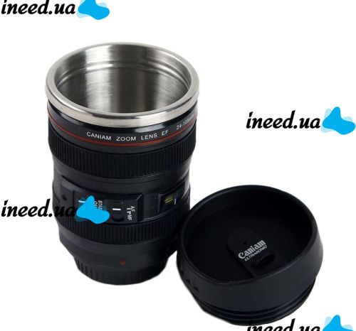 Кружка термос у вигляді об'єктива від фотоапарата Canon EF 24-105, Термокружка об'єктив 350 мл, Термо чашка з кришкою, Чорна