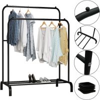 Подвійна стійка вішалка Double Floor Hanger 162х130 см для одягу і полицею для взуття, підлогова стійка-вішалка зі штангою на ніжках до 30 кг чорна