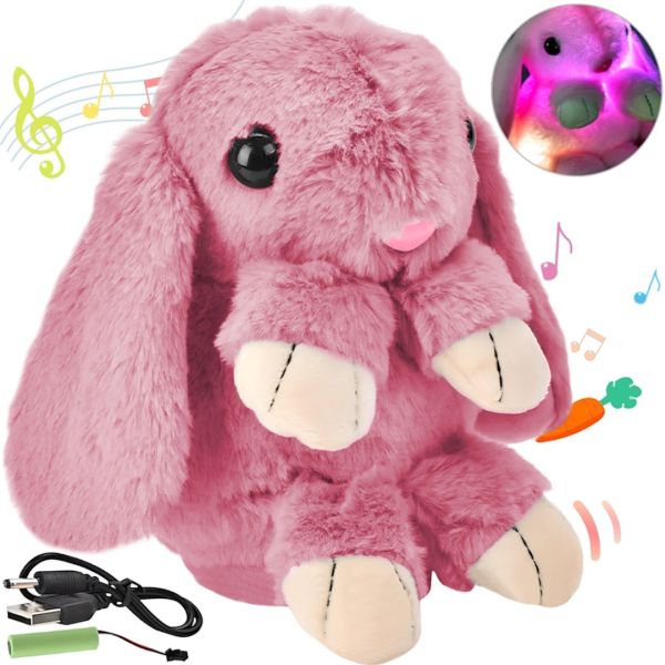 Музыкальный плюшевый зайчик Repeat Happy Rabbit FJ8888 Pink детская мягкая игрушка заяц с подсветкой и звуковыми эффектами на аккумуляторе от USB