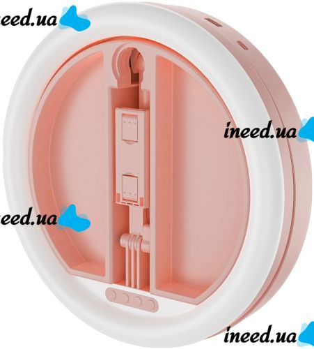 Настільна кільцева LED лампа на штативі Live Light JM-01 29 см селфи кільце з підсвічуванням і тримачем для телефону для фото і відео USB Рожеве
