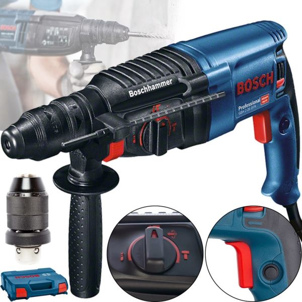 Сетевой перфоратор Bosch Professional GBH 2-26 DRE 800W со сменным зубчатым патроном для проделывания штроб, Электроперфоратор Бош 800Вт в чемодане