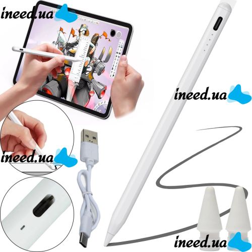 Універсальний стилус Stylus Pen JT19 для письма та малювання Android iPad IOS, Активний стилус-ручка для телефону і планшета з 2 наконечниками Білий