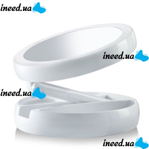 Настільне кругле косметичне дзеркало з LED-підсвічуванням My Fold Away для макіяжу, складане збільшувальне дзеркало 10x-трансформер з органайзером