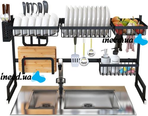 Сушарка для зберігання посуду над раковиною Storage Shelf Sink Rack XL - 738 двоярусна полиця для сушіння, настільний органайзер на мийку XY-6203 Чорний