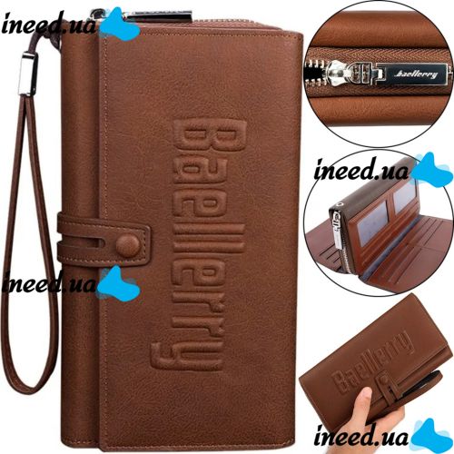Чоловічий шкіряний гаманець клатч Baellerry Guero S1393 Brown для зберігання кредитних карт монет на змійці, чоловіче портмоне для купюр Коричневий