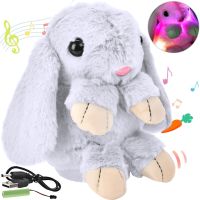 Музичний плюшевий зайчик Repeat Happy Rabbit FJ8888 White дитяча м'яка іграшка заєць із підсвічуванням і звуковими ефектами на акумуляторі від USB
