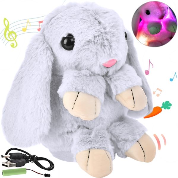 Музыкальный плюшевый зайчик Repeat Happy Rabbit FJ8888 White детская мягкая игрушка заяц с подсветкой и звуковыми эффектами на аккумуляторе от USB