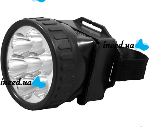 Налобний ліхтар на голову Bright Light Lamp 1396 7 LED ламп з кріпленням гумкою на лоб, портативний світлодіодний ліхтарик на батарейках 100LM Чорний