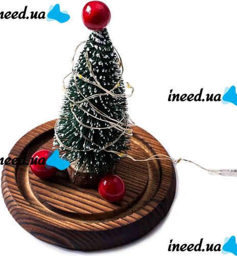 Новорічна ялинка в скляній колбі 15 см Christmas Light з LED гірляндою і кулями, настільний декоративний Різдвяний нічник на батарейках