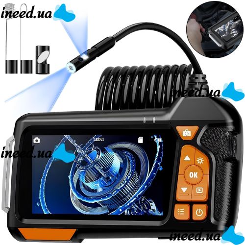 Акумуляторна гнучка камера ендоскоп Inskam Endoscope M40 5.5мм 4.3 дюйма цифровий бороскоп з кабелем 2 м підсвічуванням і монітором для діагностики