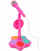 Kid Star Microphone 5352A for Kids on an Adjustable Stand with Backlight, Karaoke with Sound Effects, and MP3, for Children Ages 3 and Up—Pink