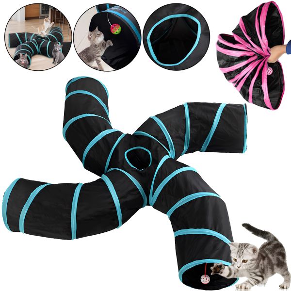 Складной игровой тоннель для кошек Spiral Cat Tunnel B15103 25 см раскладной 4-х сторонний шуршащий лабиринт с подвесной игрушкой для котов 4 входа