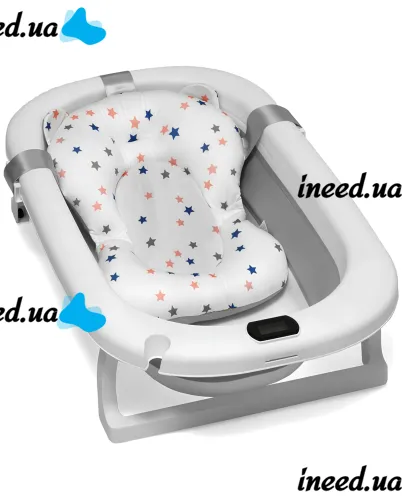 Smart Babyhood BH-334G folding baby bathtub for babies with LED thermometer, cushion and shower handle Grey
