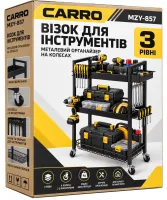 Carro MZY-857 3-tier tool cart, metal organizer rack on wheels for storing power tools and accessories