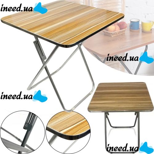 Tourist Folding Square Table Square Folding Table 60x60x70 cm for Picnic, Folding Aluminum MDF Table for Camping Brown