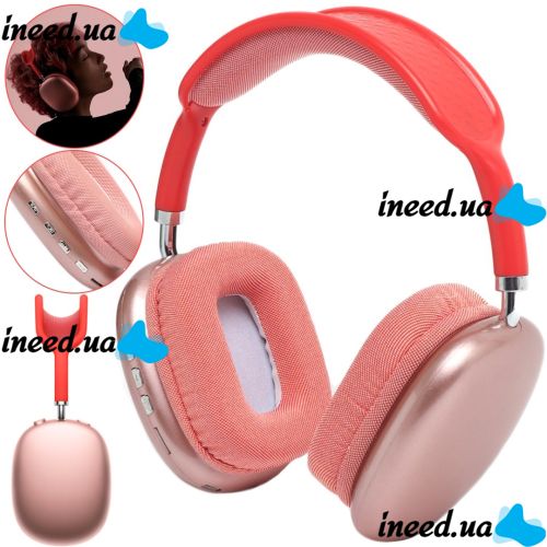 Накладні бездротові навушники Bluetooth Macaron P9 Max з AUX повнорозмірні блютуз стереонавушники зі слотом карти пам'яті MicroSD, TF Card червоні