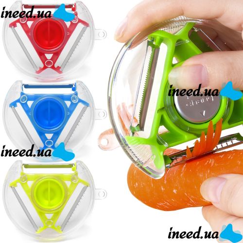 Ручна кругла овочерізка Rotary Multifunctional Peeler 3 в 1 універсальна тристороння терка для чищення і нарізки соломкою овочів і фруктів
