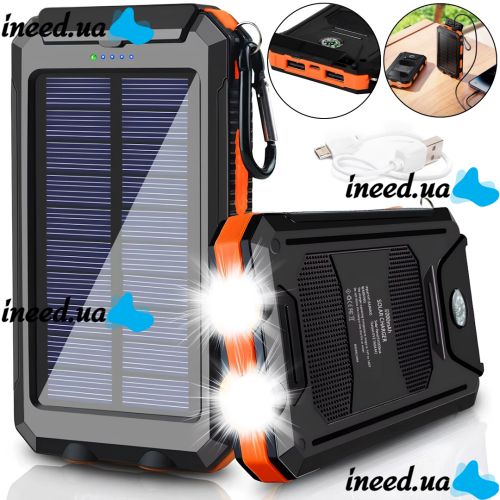 Портативное зарядное устройство HOCO J164 Power Bank 8000mAh с солнечной панелью и фонариком Solar 10W внешний аккумулятор повербанк для зарядки