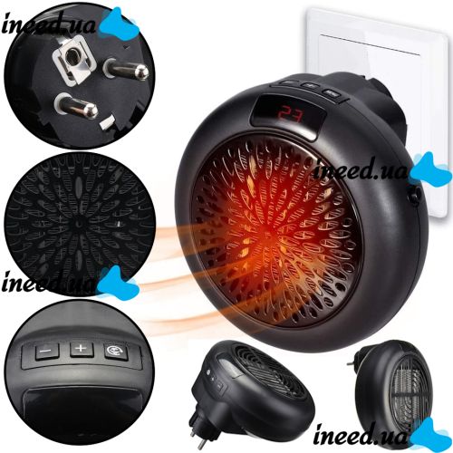 Portable Heater Wonder Heater BD-168 Mini Fan Heater in an Outlet with Thermostat and Timer 900W Mains Plug with Remote Control Black