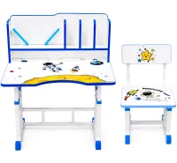 Bambi JU-5129 Convertible Children's Desk and Chair Set—Height-Adjustable Desk and Chair with Shelves and Backpack Holder, 26X-156, Blue