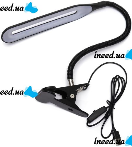 Настільна гнучка лампа Beluck BL-01 на прищіпці XSD-206 світлодіодний LED світильник 34 см з гнучкою ніжкою і затискачем прищіпкою USB