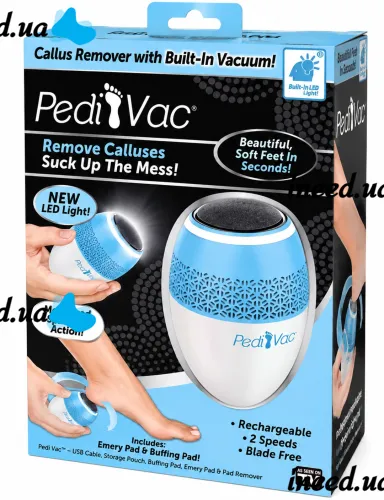 Pedi Vac R1-4921 Electric Foot File: Rechargeable Pumice Grinder for Cleaning Heels and Removing Calluses, with a USB-Powered Vacuum Cleaner