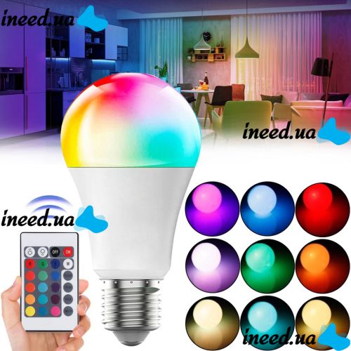 Світлодіодна LED лампа Anslut Standard Bulb MAG-719 розумна кольорова RGB лампочка 16 кольорів з патроном E27 регульованою яскравістю і пультом ДУ 9W