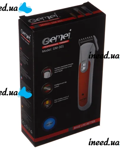 Провідна машинка для стрижки волосся Gemei GM-301 15 W професійний тример для окантовки бороди і вусів від мережі з насадкою