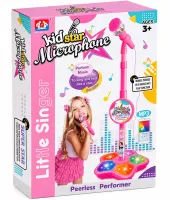 Kid Star Microphone 5352A for Kids on an Adjustable Stand with Backlight, Karaoke with Sound Effects, and MP3, for Children Ages 3 and Up—Pink
