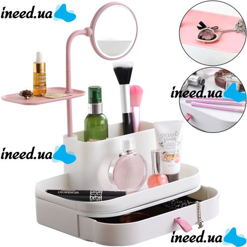 Органайзер для косметики Cosmetic organizer and mirror 7009 настільний бокс з дзеркалом і висувними ящиками, полички для зберігання біжутерії Білий