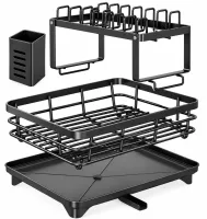 BauTech MA-336 Two-Tier Dish Dryer: Countertop Organizer with Automatic Drain Tray, 2-Tier Rack for Drying and Storage