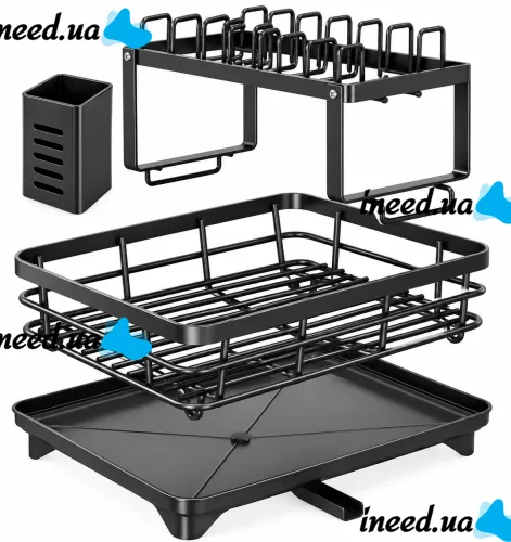 BauTech MA-336 Two-Tier Dish Dryer: Countertop Organizer with Automatic Drain Tray, 2-Tier Rack for Drying and Storage