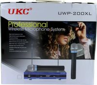 Радіосистема DM UWP-200 XL 2 мікрофони на батарейках для вокалу і караоке 21х14х43. 5 см професійна настільна база з антенами від мережі Чорна