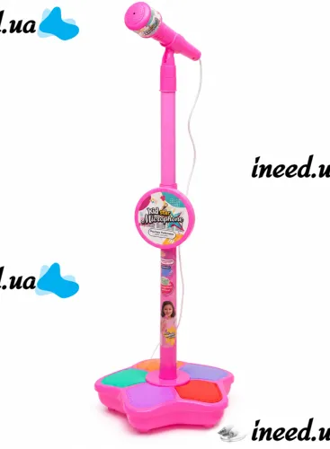 Kid Star Microphone 5352A for Kids on an Adjustable Stand with Backlight, Karaoke with Sound Effects, and MP3, for Children Ages 3 and Up—Pink