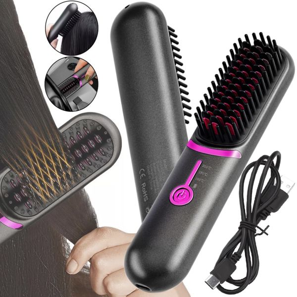 Rechargeable Hair Straightening Comb Hair Styler MAG-789 Portable Brush Straightener for Styling and Alignment, Travel Iron from USB