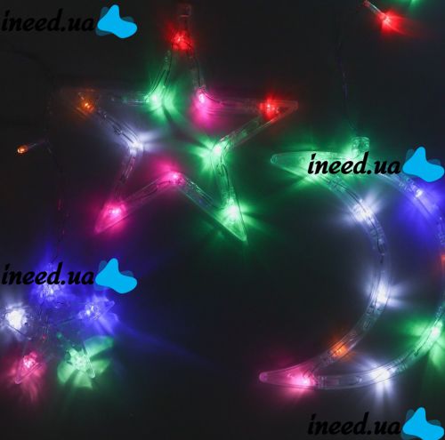 Внутренняя цветная гирлянда занавес Луна Звезды Star Moon Style 2.5Х1 м 138 LED диодов M, светодиодная RGB гирлянда-занавес на окно 2.5мх1м 220V