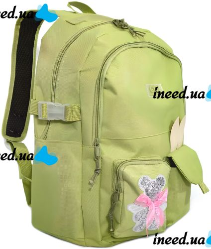 School bag Set Fashion SG5017 4 in 1 for girls, teenage school kit, backpack for 16 liters shopper bag pencil case, satchel with Green badge