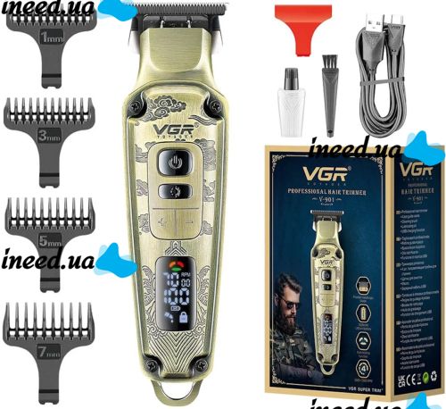 Акумуляторна машинка для стрижки волосся VGR V-901 5W бездротовий чоловічий тример для стрижки і окантовки бороди і вусів зі змінними насадками V901
