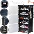 Folding shoe Organizer Storage Cube Cabinet D1-3 42x32x95cm plastic cabinet with doors for 3 sections and 6 shelves for clothes Black