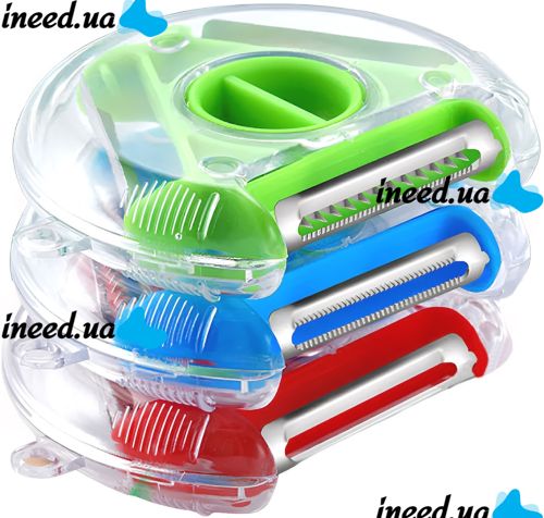 Ручна кругла овочерізка Rotary Multifunctional Peeler 3 в 1 універсальна тристороння терка для чищення і нарізки соломкою овочів і фруктів
