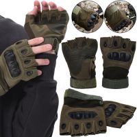 Tactical Gloves with Open Fingers Glove Support 7844 Fingerless Men's Military Gloves with Shockproof Inserts to Protect Knuckles Khaki